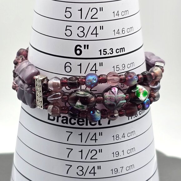 VTG Sterling Silver Purple AB Crystal Foil Leaf & Floral Beaded Bracelet 7.5" - Picture 8 of 10